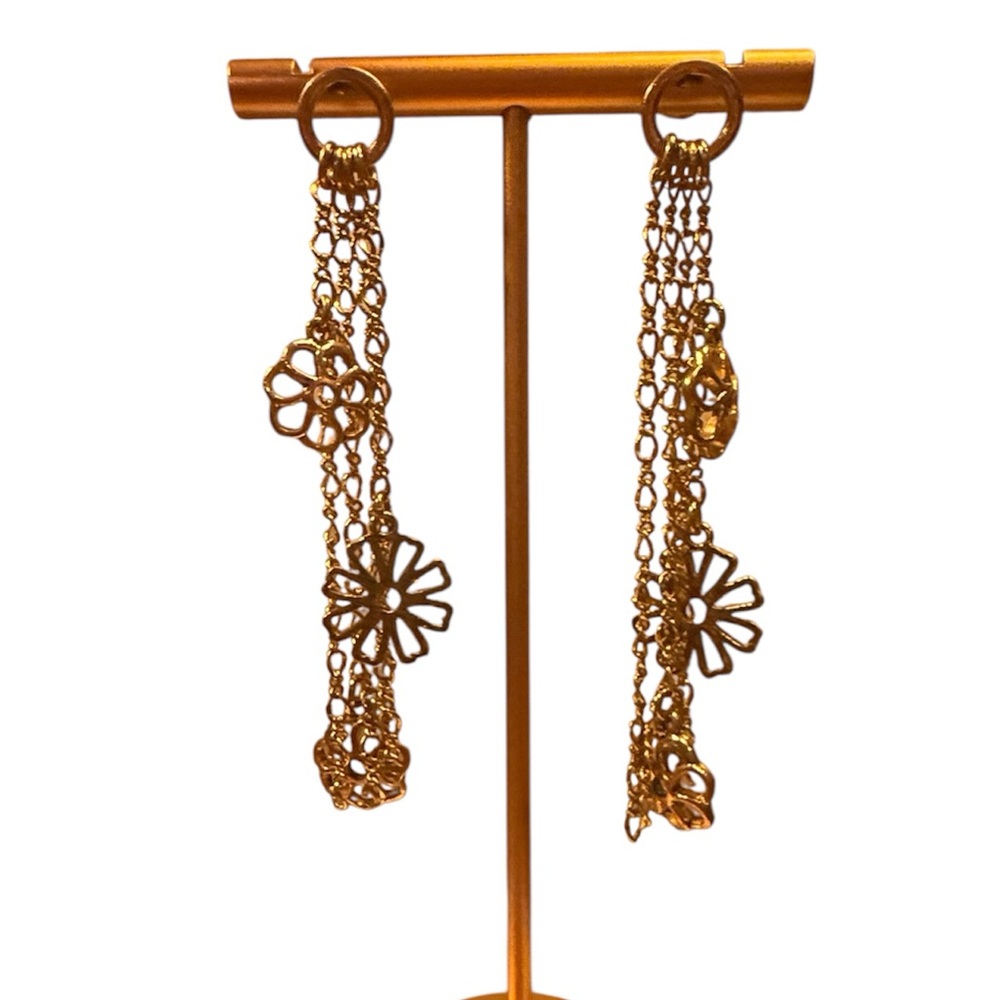 Vintage Y2K Lee Angel Gold Gold Chain Floral 3” Drop Earrings